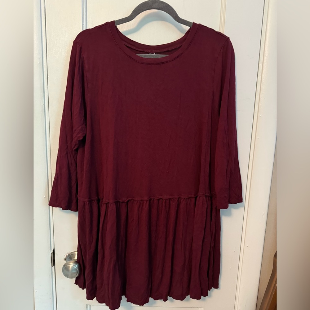 Chic Soul Maroon Long Sleeve Peplum Top 1X